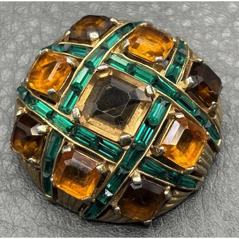 Marcel Boucher Vintage Dome Rhinestone Checkerboard Brooch